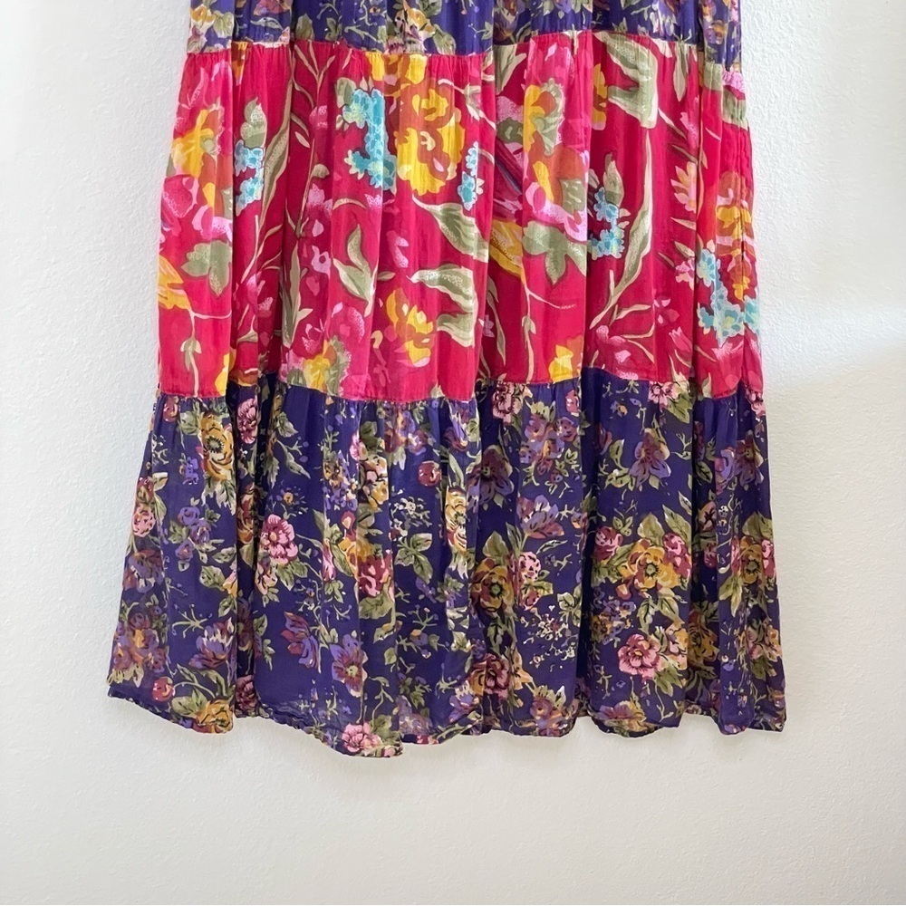 Vintage Erika Taylor Sport Mixed Floral Tiered Cotton Midi Maxi Dress Medium - Picture 6 of 11